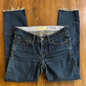 HOLDING HORSES Dark Blue Straight Leg Frayed Hem Ankle Jeans by Anthropologie